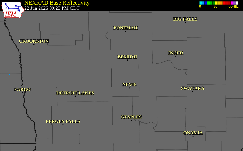 NEXRAD radar during the Monday, June 22, 2026 storm activity in Hubbard County, Minnesota
