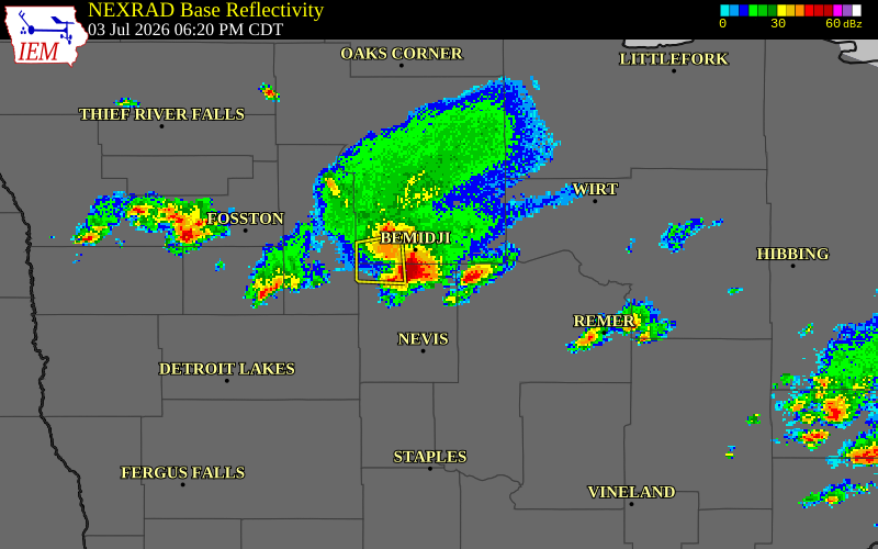 NEXRAD radar during the Friday, July 3, 2026 storm activity in Hubbard County, Minnesota