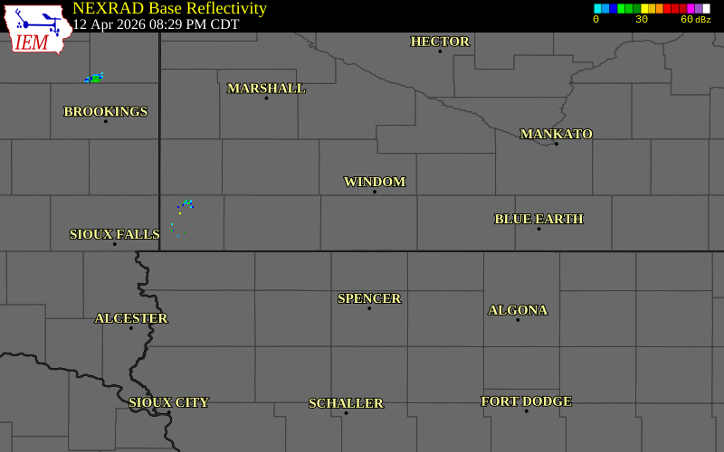 NEXRAD radar during the Sunday, April 12, 2026 storm activity in Jackson County, Minnesota