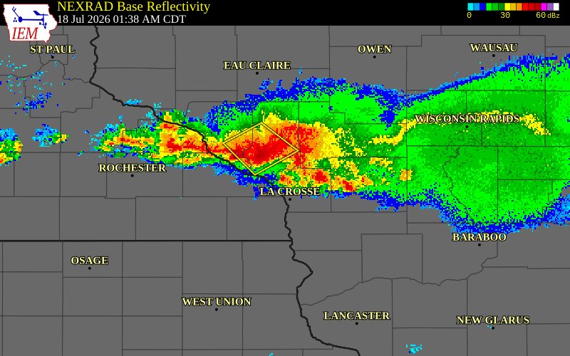 NEXRAD radar during the Saturday, July 18, 2026 storm activity in Jackson County, Minnesota