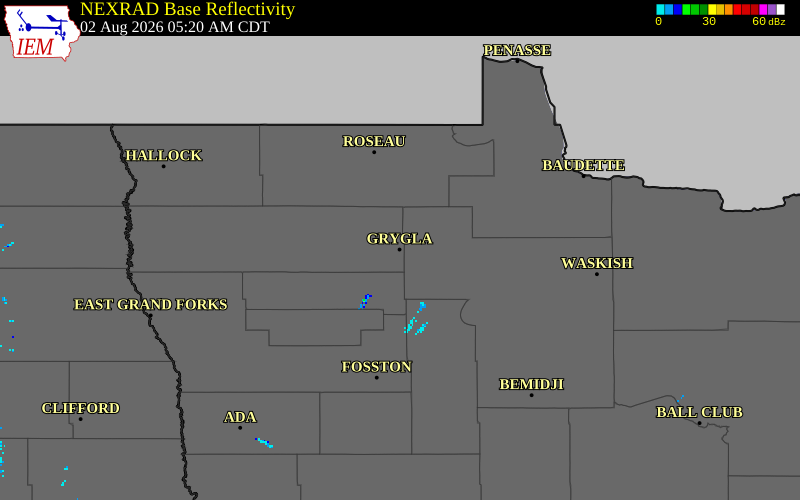 NEXRAD radar during the Sunday, August 2, 2026 storm activity in Marshall County, Minnesota