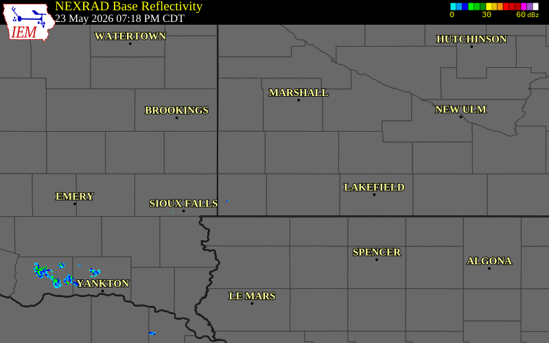 NEXRAD radar during the Saturday, May 23, 2026 storm activity in Murray County, Minnesota
