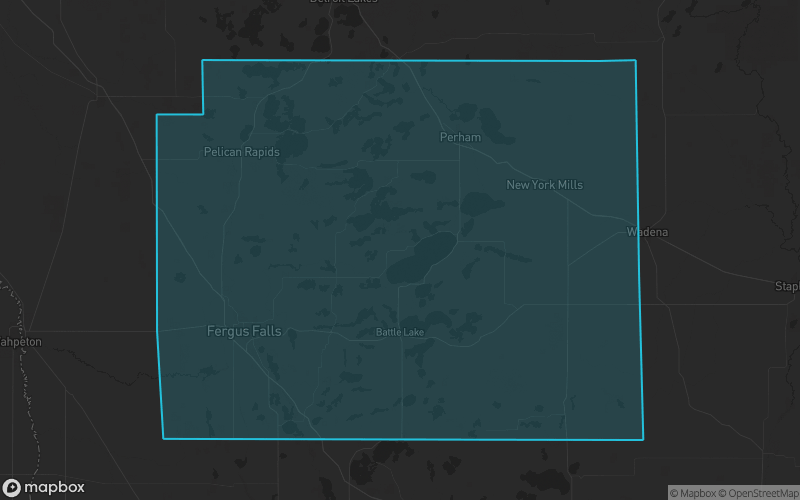 Map of Otter Tail County, Minnesota showing the county boundary and surrounding cities