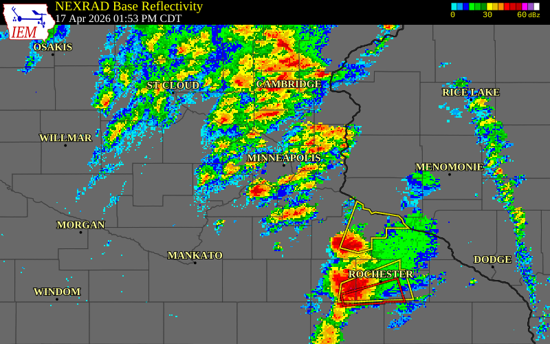 NEXRAD radar during the Friday, April 17, 2026 storm activity in Ramsey County, Minnesota