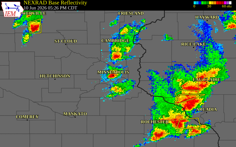 NEXRAD radar during the Wednesday, June 10, 2026 storm activity in Ramsey County, Minnesota