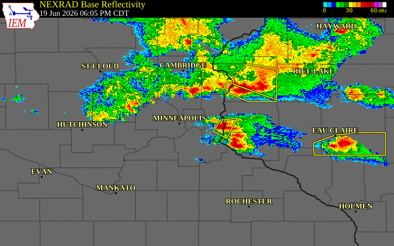 NEXRAD radar during the Friday, June 19, 2026 storm activity in Ramsey County, Minnesota