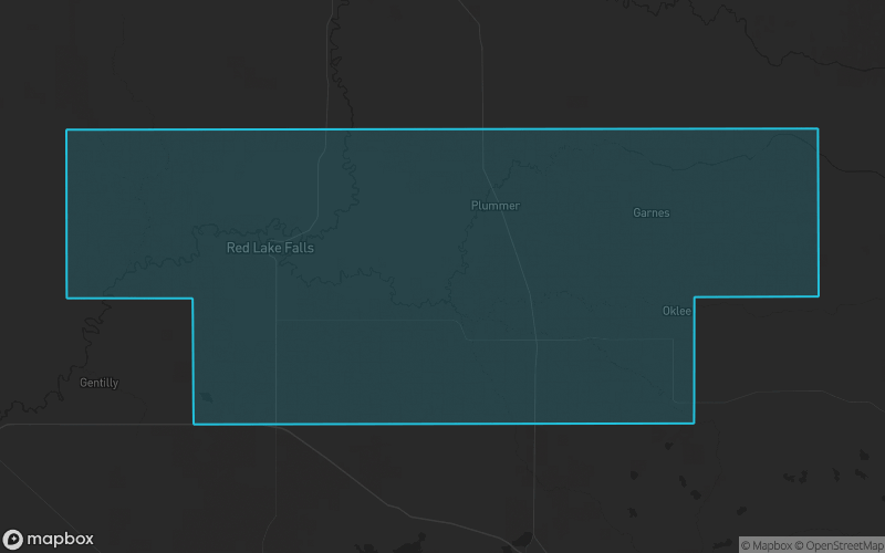 Map of Red Lake County, Minnesota showing the county boundary and surrounding cities