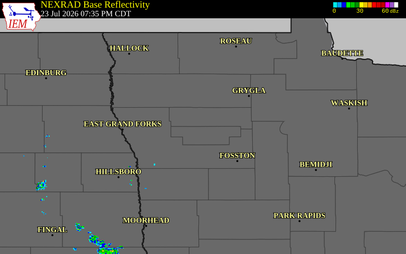 NEXRAD radar during the Thursday, July 23, 2026 storm activity in Red Lake County, Minnesota