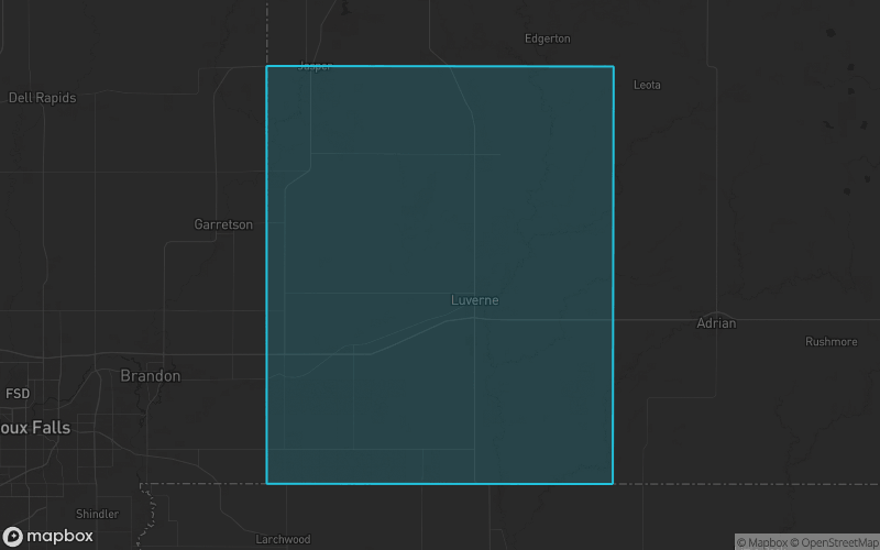 Map of Rock County, Minnesota showing the county boundary and surrounding cities