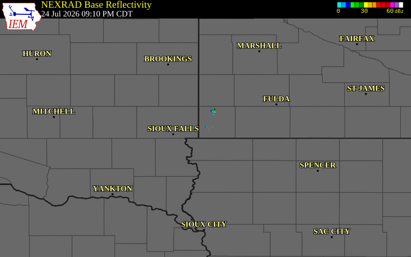 NEXRAD radar during the Friday, July 24, 2026 storm activity in Rock County, Minnesota