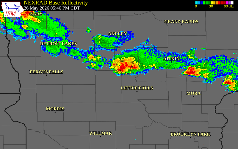 NEXRAD radar during the Tuesday, May 26, 2026 storm activity in Todd County, Minnesota