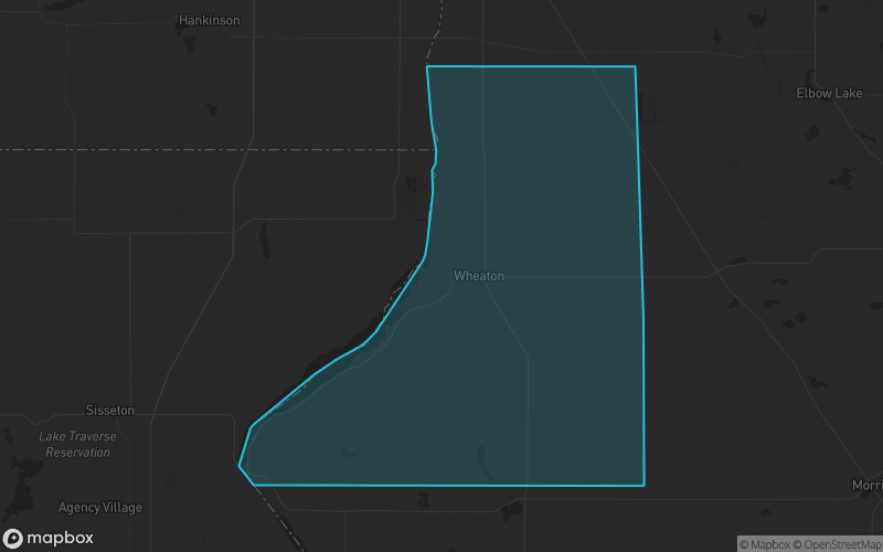 Map of Traverse County, Minnesota showing the county boundary and surrounding cities