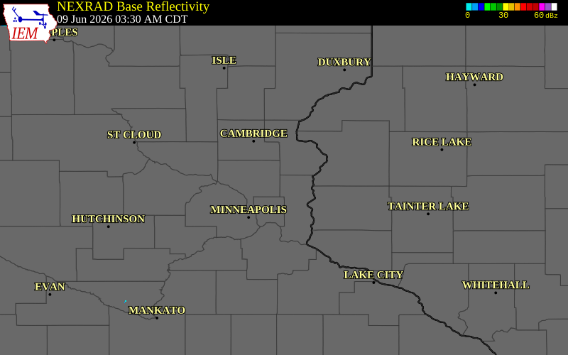 NEXRAD radar during the Tuesday, June 9, 2026 storm activity in Washington County, Minnesota