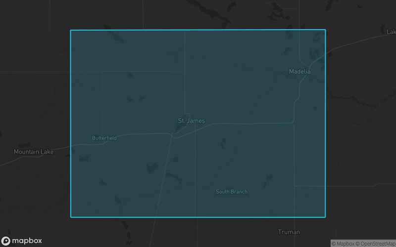 Map of Watonwan County, Minnesota showing the county boundary and surrounding cities