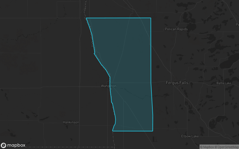 Map of Wilkin County, Minnesota showing the county boundary and surrounding cities