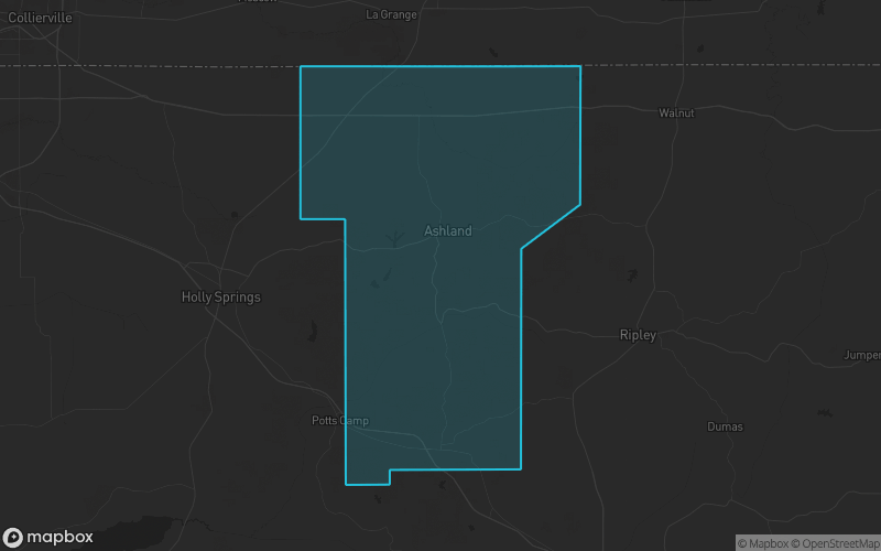 Map of Benton County, Mississippi showing the county boundary and surrounding cities