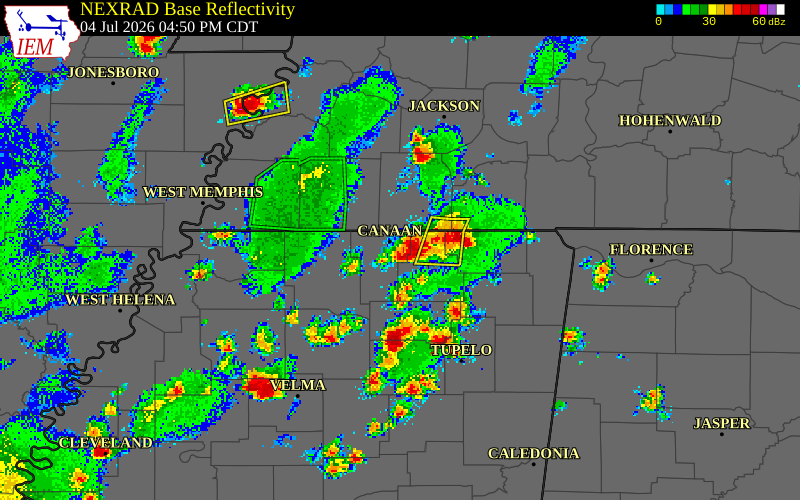 NEXRAD radar during the Saturday, July 4, 2026 storm activity in Benton County, Mississippi