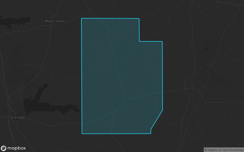 Map of Calhoun County, Mississippi showing the county boundary and surrounding cities