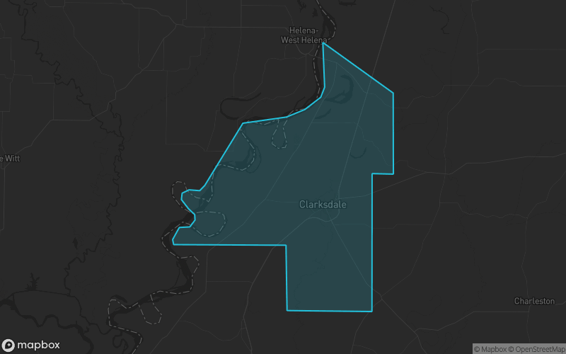 Map of Coahoma County, Mississippi showing the county boundary and surrounding cities