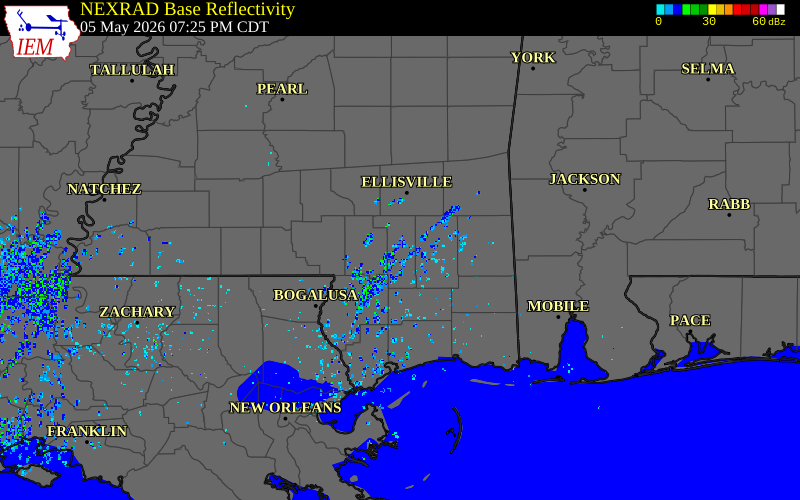 Radar snapshot during the May 5, 2026 tornado event near 3 ESE Dixie, Forrest County, Mississippi, with NWS warning polygons