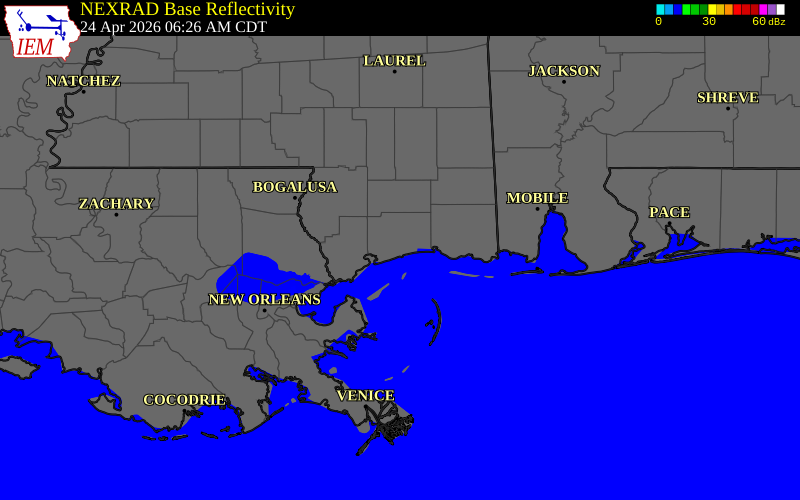 Radar snapshot during the Apr 24, 2026 tornado event near 3 WNW Gulfport, Harrison County, Mississippi, with NWS warning polygons