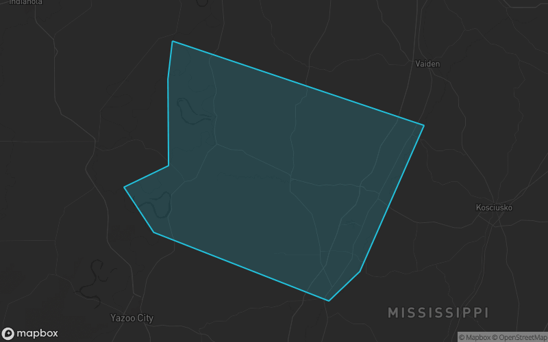 Map of Holmes County, Mississippi showing the county boundary and surrounding cities