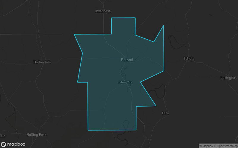Map of Humphreys County, Mississippi showing the county boundary and surrounding cities