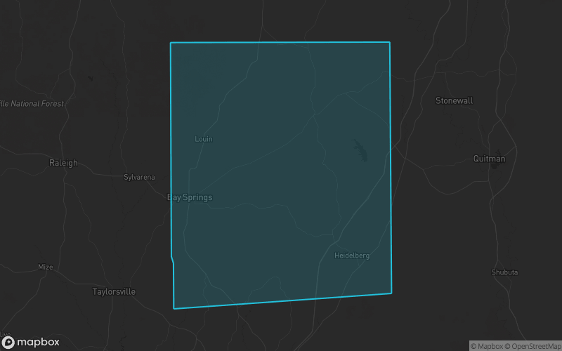 Map of Jasper County, Mississippi showing the county boundary and surrounding cities