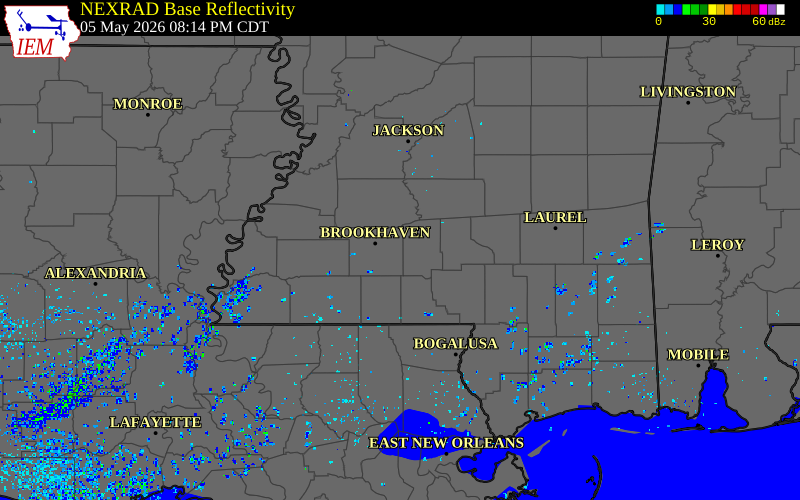 Radar snapshot during the May 5, 2026 tornado event near 1 N Harmony, Lincoln County, Mississippi, with NWS warning polygons