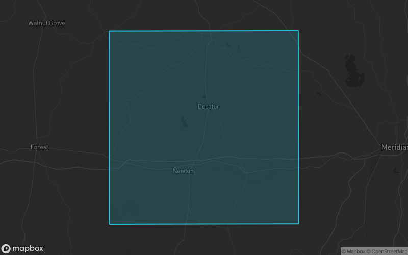 Map of Newton County, Mississippi showing the county boundary and surrounding cities
