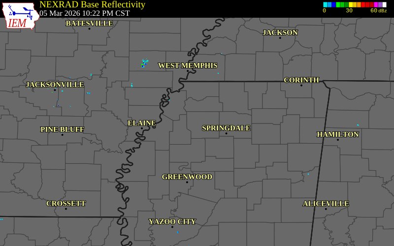Radar snapshot during the Mar 5, 2026 hail event near 4 SE Pleasant Grove, Panola County, Mississippi, with NWS warning polygons
