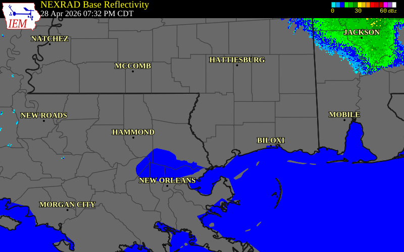NEXRAD radar during the Tuesday, April 28, 2026 storm activity in Pearl River County, Mississippi