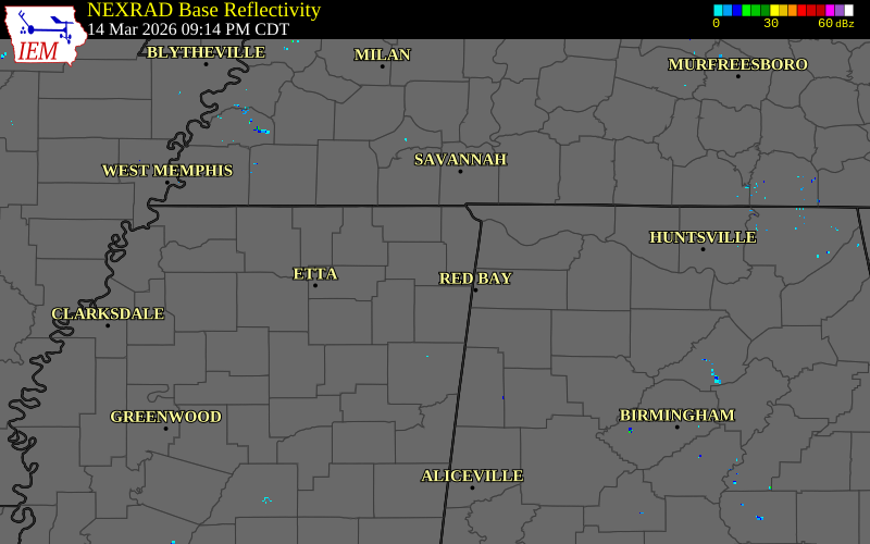 Radar snapshot during the Mar 14, 2026 hail event near 5 NE Marietta, Prentiss County, Mississippi, with NWS warning polygons