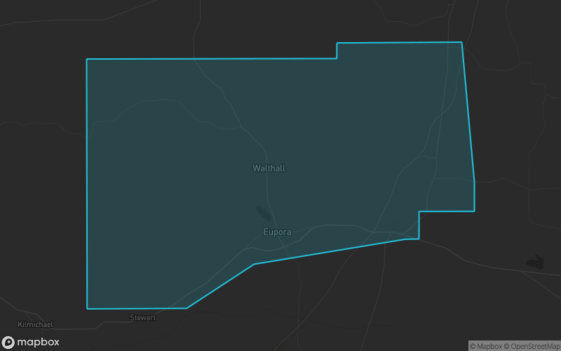 Map of Webster County, Mississippi showing the county boundary and surrounding cities