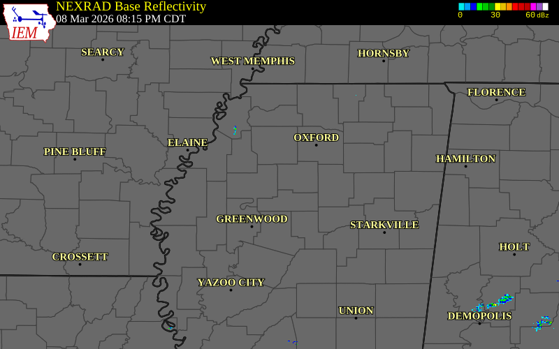 Radar snapshot during the Mar 31, 2026 hail event near Yalobusha County, Yalobusha County, Mississippi, with NWS warning polygons