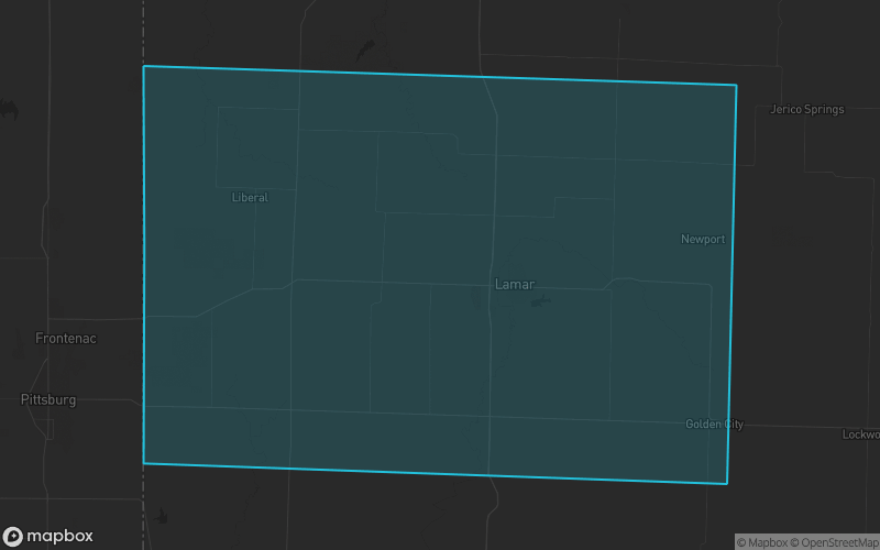 Map of Barton County, Missouri showing the county boundary and surrounding cities