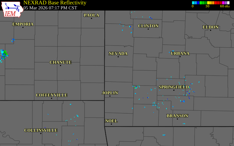 NEXRAD radar during the Thursday, March 5, 2026 storm activity in Barton County, Missouri
