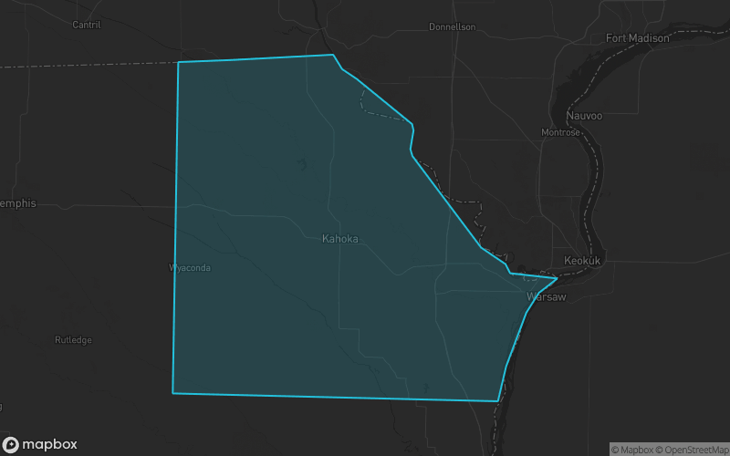 Map of Clark County, Missouri showing the county boundary and surrounding cities
