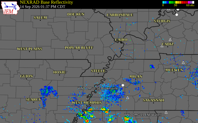 Current NEXRAD radar over Clay County, Missouri with recent storm report locations