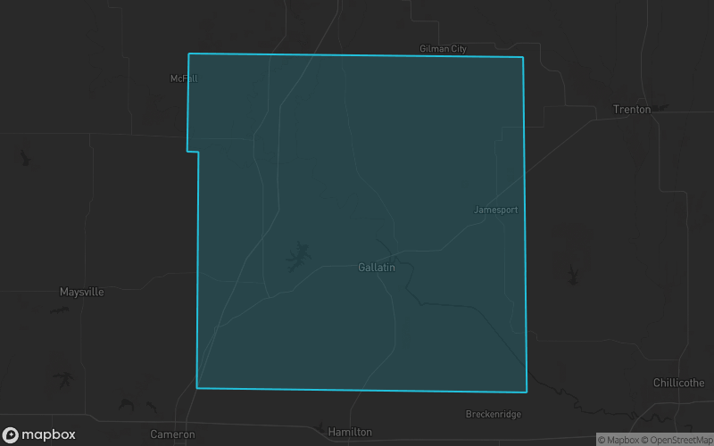 Map of Daviess County, Missouri showing the county boundary and surrounding cities