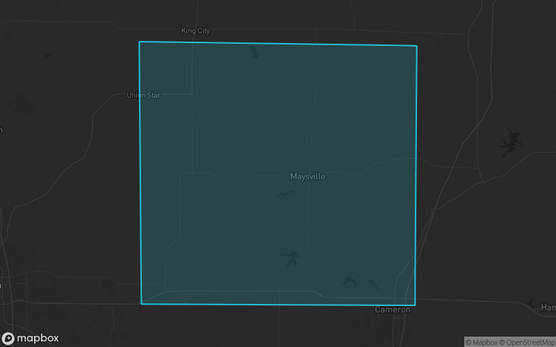 Map of DeKalb County, Missouri showing the county boundary and surrounding cities