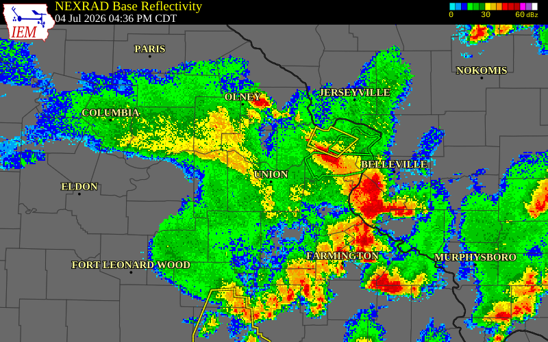 NEXRAD radar during the Saturday, July 4, 2026 storm activity in Franklin County, Missouri