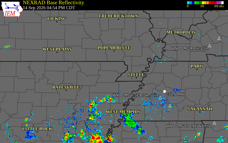 Current NEXRAD radar over Greene County, Missouri with recent storm report locations
