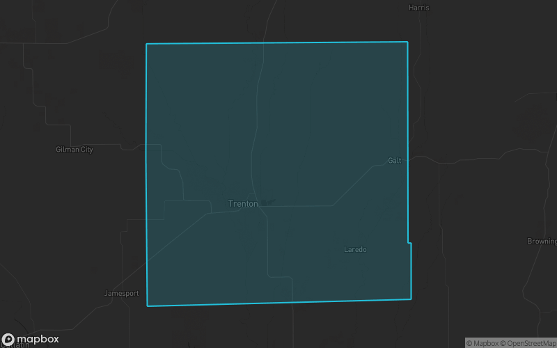 Map of Grundy County, Missouri showing the county boundary and surrounding cities