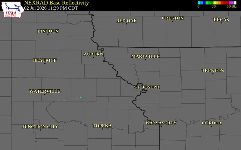 NEXRAD radar during the Thursday, July 2, 2026 storm activity in Holt County, Missouri