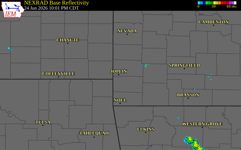 NEXRAD radar during the Wednesday, June 24, 2026 storm activity in Jasper County, Missouri