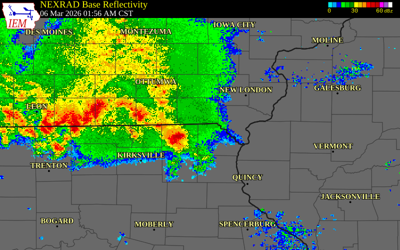 NEXRAD radar during the Friday, March 6, 2026 storm activity in Jefferson County, Missouri