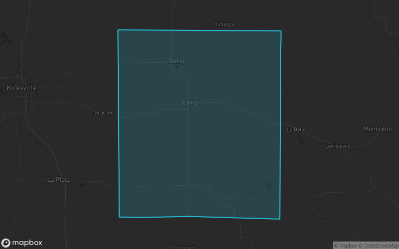 Map of Knox County, Missouri showing the county boundary and surrounding cities