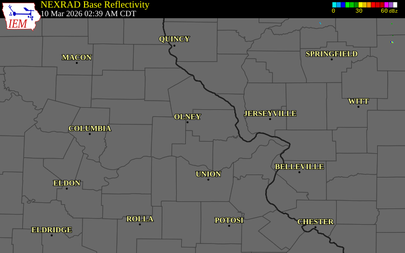 NEXRAD radar during the Tuesday, March 10, 2026 storm activity in Lincoln County, Missouri