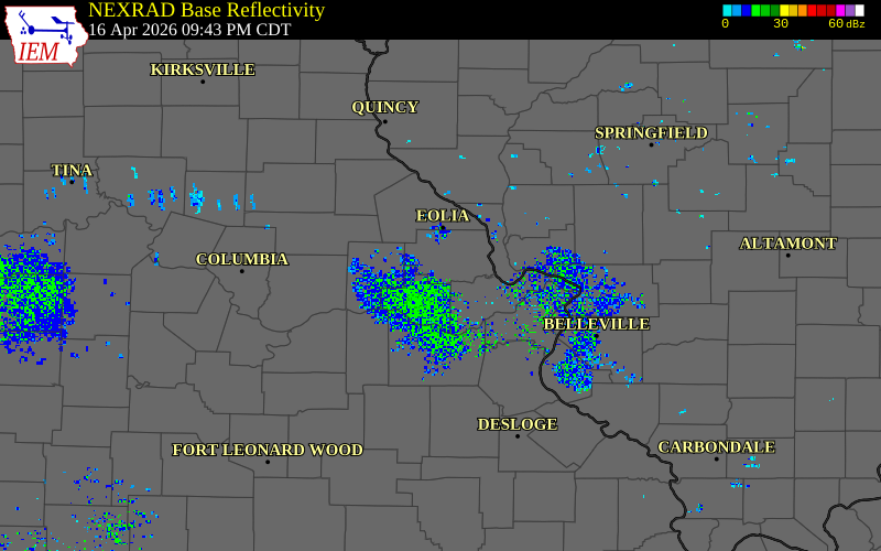 Radar snapshot during the Apr 16, 2026 tornado event near 4 SW Troy, Lincoln County, Missouri, with NWS warning polygons